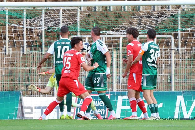 September 9, 2026, xrekx, Regional League Southwest Soccer, FC Homburg vs. 1. FC Kaiserslautern II – Goal celebration after Dion Hofmeister scored the 0-1 goal for 1. FC Kaiserslautern II against Homburg