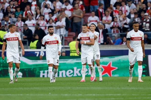 Celebrations after the goal that made it 3–1, cheering, celebrated, cheers, cheering, emotions, around the goal scorer, scorer Ermedin Demirovic of VfB Stuttgart in action during the UEFA Champions League match between VfB Stuttgart and Viking FK at the MHP Arena, Stuttgart, Germany, on September 9, 2026, Stuttgart, Germany, on September 9, 2026 Copyright: HMBxMedia xHeikoxBecker