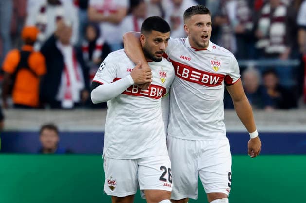 From left to right: Deniz Undav (VfB Stuttgart) and Ermedin Demirovic (VfB Stuttgart) celebrating after the goal that made it 3–1; cheering, celebrated, cheers, cheering, Cheers after the goal, cheering, celebrated, cheers, cheering, emotions during the UEFA Champions League match between VfB Stuttgart and Viking FK at the MHP Arena, Stuttgart, Germany, on September 9, 2026, in action during the UEFA Champions League match between VfB Stuttgart and Viking FK at the MHP Arena, Stuttgart, Germany, on September 9, 2026 Copyright: HMBxMedia xHeikoxBecker