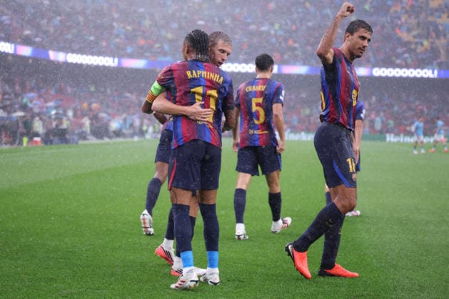 September 9, 2026, Barcelona, Barcelona, Spain: Raphinha Dias Belloli of FC Barcelona, Barca celebrates after scoring his team s first goal with teammate Dani Olmo of FC Barcelona during the UEFA Champions League 2026 27 League Phase MD1, football match played between FC Barcelona and Feyenoord at Spotify Camp Nou Stadium on September 09, 2026 in Barcelona, Spain. FC Barcelona V Feyenoord - UEFA Champions League 2026 27 League Phase MD1  - ZUMAa181 20260909_zaa_a181_091 Copyright: xJavierxBorregox