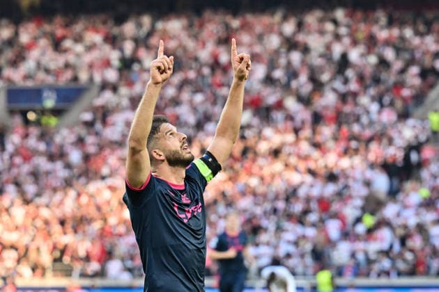 STUTTGART, GERMANY; 09. SEPTEMBER: Stavanger celebrating the goal to makes 1-1 Tor Torschuetze Freude Happy during the Champions League Match between VfB Stuttgart vs. Viking FK at Matchday 1 at MHP-Arena - Zlatko TRIPIC (Viking FK 10) Copyright: xBEAUTIFULxSPORTS Goldbergx