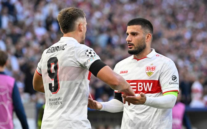 GOAL: 2–1 Ermedin Demirovic, VfB Stuttgart 09; Deniz Undav celebrates, VfB Stuttgart 26; Champions League: VfB Stuttgart vs. Viking FK Stavanger, September 9, 2026; DFL regulations prohibit any use of photographs as IMAGE SEQUENCES AND OR QUASI-VIDEO Champions League: VfB Stuttgart vs. Viking FK Stavanger