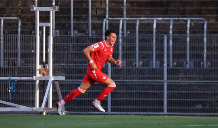 September 9, 2026, Soccer, Men s, Regionalliga Southwest, 2026–2027 Season, FC 08 Homburg 1, FC Kaiserslautern II; Dion Hofmeister scores the 0–1 goal for FC Kaiserslautern II at the Waldstadion in Homburg, Saarland, Germany Copyright: xFabianxKleerx
