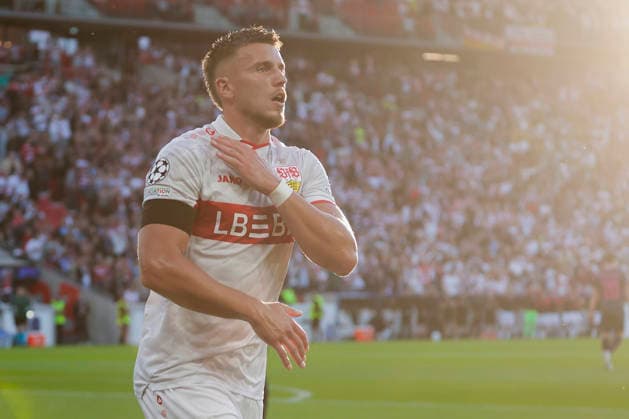 Pictured: Celebrations after the 1-0 goal by VfB Stuttgart s Ermedin Demirovic, September 9, 2026, VfB Stuttgart vs. Viking FK, UEFA Champions League, Matchday 1, Germany, Stuttgart, MHP Arena, DFL REGULATIONS PROHIBIT ANY USE OF PHOTOGRAPHS AS IMAGE SEQUENCES AND OR QUASI-VIDEO Copyright: HMBxMedia xJulienxBecker