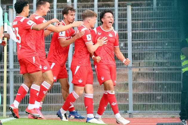 September 9, 2026, xrekx, Regionalliga Southwest soccer, FC Homburg vs. 1. FC Kaiserslautern II: Goal celebration after Dion Hofmeister scored the 0-1 goal for 1. FC Kaiserslautern II against Homburg