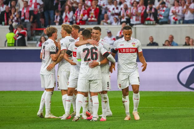 09 09 26 VfB Stuttgart vs. Viking Stavanger, Germany, Stuttgart, 09 09 2026, Soccer, UEFA Champions League, 2026–2027 season, VfB Stuttgart vs. Viking Stavanger, Ermedin Demirovic, VfB Stuttgart, celebrating a goal, 3–1, Demirovic