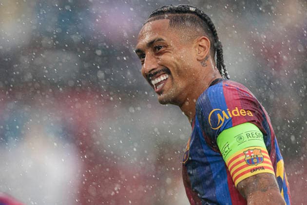 Raphinha seen celebrating after scoring goal during UEFA Champions League 2026 2027 league phase game between teams of FC Barcelona, Barca and Feyenoord Rotterdam (Maciej Rogowski Ball Raw Images) Barcelona Camp Nou Spain Copyright: xMaciejxRogowskix maciejrogowski_fcbarcelona_feyenoord_2627