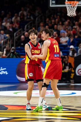 Shuyu Yang (China), 6, and Xinyu Luo (China), 11, celebrate after the game ends, GER, Puerto Rico vs. China, Basketball, 2026 FIBA Women’s World Cup, Quarterfinal Qualifier, September 9, 2026, GER, Puerto Rico vs. China, Basketball, 2026 FIBA Women’s World Cup, Qualification for the quarterfinals, September 9, 2026, Berlin Copyright: xEibner-Pressefoto MaxxVincenx EP_MVN