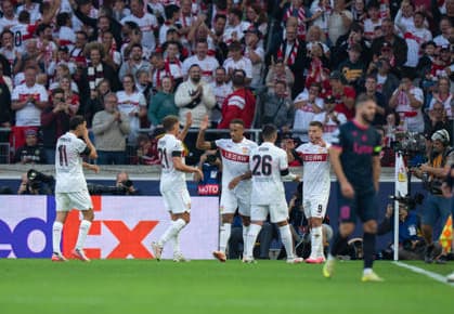 Ermedin Demirovic of Stuttgart celebrates after scoring the second goal during UEFA Champions League - Matchday 1 season 26 27 game between Stuttgart and Viking (Ruslan Taran Ball Raw Images) Stuttgart MHP Arena Germany Copyright: xRuslanxTaranx RUS_STUTT-VIKING-0164