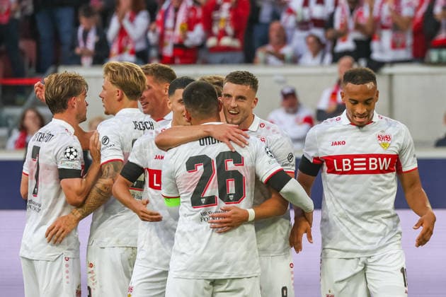09 09 26 VfB Stuttgart vs. Viking Stavanger, Germany, Stuttgart, 09 09 2026, Soccer, UEFA Champions League, 2026–2027 season, VfB Stuttgart vs. Viking Stavanger, Ermedin Demirovic, VfB Stuttgart, celebrating a goal, 3–1, Demirovic
