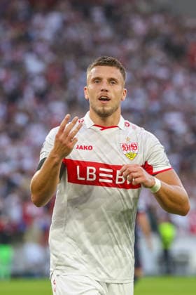 09 09 26 VfB Stuttgart vs. Viking Stavanger Germany, Stuttgart, 09 09 2026, Soccer, UEFA Champions League, 2026–2027 season, VfB Stuttgart vs. Viking Stavanger, Ermedin Demirovic, VfB Stuttgart, celebrating a goal, 3–1, Demirovic