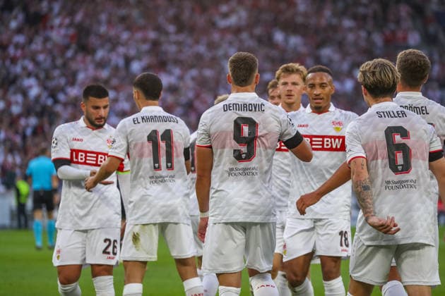09 09 26 VfB Stuttgart vs. Viking Stavanger, Germany, Stuttgart, 09 09 2026, Soccer, UEFA Champions League, 2026–2027 season, VfB Stuttgart vs. Viking Stavanger, Ermedin Demirovic, VfB Stuttgart, celebrating a goal—3–1, Demirovic
