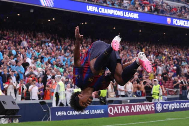 September 9, 2026, Barcelona, Barcelona, Spain: Karim Adeyemi of FC Barcelona, Barca celebrates after scoring his team s second goal during the UEFA Champions League 2026 27 League Phase MD1, football match played between FC Barcelona and Feyenoord at Spotify Camp Nou Stadium on September 09, 2026 in Barcelona, Spain. Barcelona Spain - ZUMAa181 20260909_zaa_a181_100 Copyright: xJavierxBorregox