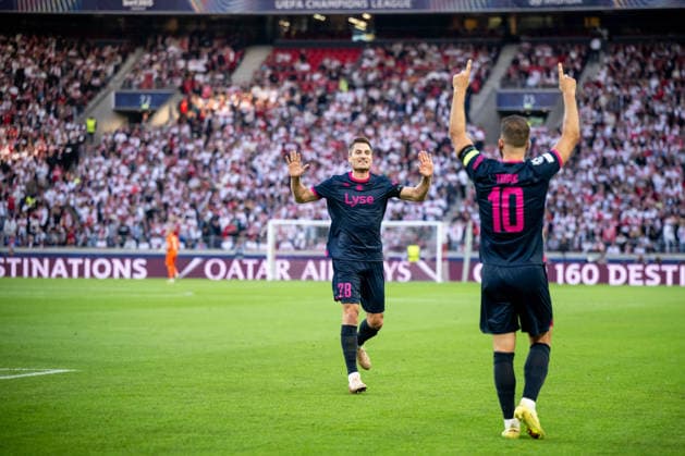 September 9, 2026, GER, Soccer, Men s, UEFA Champions League, Group Stage, Matchday 1, 2026–2027 Season, VfB Stuttgart vs. Viking Stavanger; Kristoffer Haugen (Viking FK, 28) and Zlatko Tripic (Viking FK, 10) celebrate the goal that tied the game at 1–1, Stuttgart MHP Arena, Baden-Württemberg, Germany Copyright: xNordphoto Memmlerx