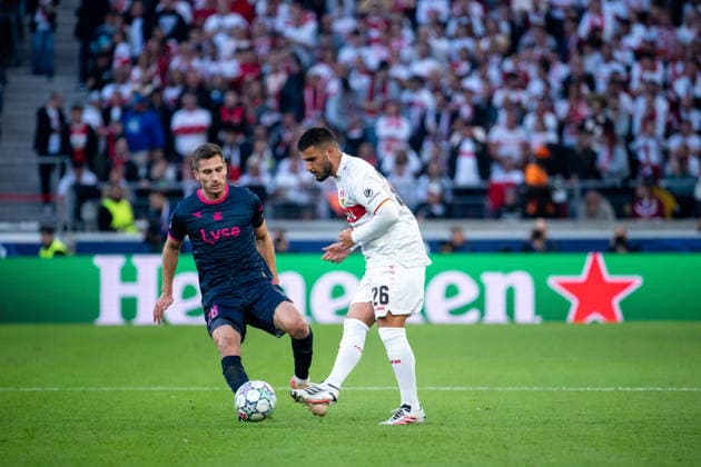 September 9, 2026, Germany, Soccer, Men s, UEFA Champions League, Group Stage, Matchday 1, 2026–2027 Season, VfB Stuttgart vs. Viking Stavanger; Deniz Undav (VfB Stuttgart) takes a shot in the 26th minute past Kristoffer Haugen (Viking FK), 28, at the Stuttgart MHP Arena in Baden-Württemberg, Germany Copyright: xNordphoto Memmlerx
