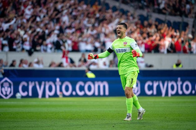 September 9, 2026, GER, Soccer, Men s, UEFA Champions League, Group Stage, Matchday 1, 2026–2027 Season, VfB Stuttgart vs. Viking Stavanger: Fabian Bredlow of VfB Stuttgart, No. 1, celebrates the 1–0 goal, Stuttgart MHP Arena, Baden-Württemberg, Germany Copyright: xNordphoto Memmlerx