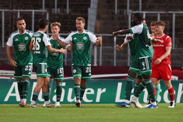 September 9, 2026, xrekx, Regional League Southwest soccer, FC Homburg vs. FC Kaiserslautern II; goal celebration after Julian Günther Schmidt scored the 1-1 goal for FC 08 Homburg, Homburg