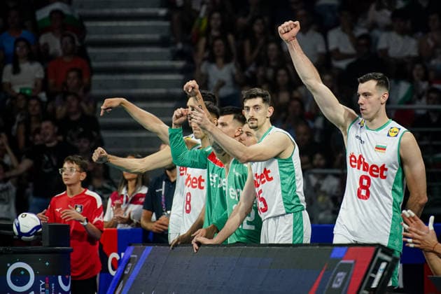 Volleyball - CEV EuroVolley 2026 Group B - Bulgaria vs North Macedonia - 09.09.2026 SOFIA, BULGARIA - September 9th: Asparuh Asparuhov, 8 of Bulgaria and Rusi Zhelev, 15 of Bulgaria during CEV EuroVolley 2026, Group B match between Bulgaria vs North Macedonia at Arena 8888 on September 9th, 2026 in Sofia, Bulgaria. Copyright: xYulianxTodorovx