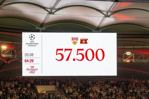 57,500 spectators made their way to the arena today xettx, Germany, Stuttgart, September 9, 2026, Soccer, UEFA Champions League: VfB Stuttgart vs. Viking FK Stavanger, 2026–2027 season, Match Day 1, MHP Arena