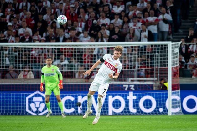 September 9, 2026, Germany, Soccer, Men s, UEFA Champions League, Group Stage, Matchday 1, 2026–2027 Season, VfB Stuttgart vs. Viking Stavanger: Maximilian Mittelstädt (VfB Stuttgart), No. 7 on the ball, with Fabian Bredlow (VfB Stuttgart), No. 1, behind him; Stuttgart MHP Arena, Baden-Württemberg, Germany Copyright: xNordphoto Memmlerx