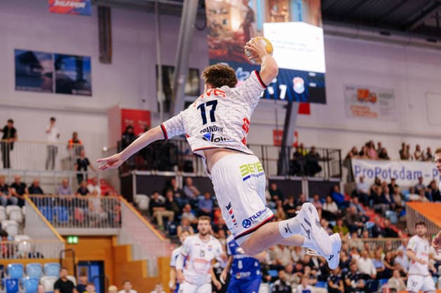 2 Handball Bundesliga 2, Matchday 1: VfL Potsdam TV 05 07 Hüttenberg vs. Phil Spandau TV 05 07 Hüttenberg, 17 on a jump shot on September 9, 2026, at the MBS Arena, Potsdam, Brandenburg, Germany