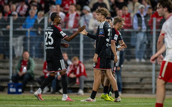 Soccer, 2026–2027 Season, Lower Rhine Cup, September 9, 2026, First Round, Men’s, SV Biemenhorst White vs. Fortuna Düsseldorf Black; from left: Filimon Gerezgiher (Fortuna Düsseldorf), Elias Arden (Fortuna Düsseldorf); Bocholt Stadion am Huenting, Germany 260909_fb_sv-biemenhorst_fortuna-duesseldorf_58651