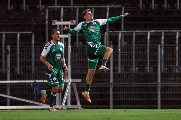 September 9, 2026, xrekx, Regional League Southwest soccer, FC Homburg 1 vs. FC Kaiserslautern II, goal celebration after Marc Ehrhart s goal for FC 08 Homburg, with Julian Günther Schmidt, FC 08 Homburg, Homburg
