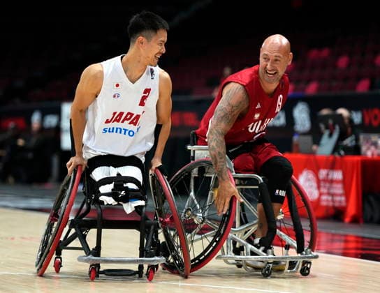 September 9, 2026, Ottawa, On, Canada: Japan s Renshi Chokai (2) and Poland s Mateusz Filipski (19) share a laugh as they battle for position before a sideline inbound, during first half of IWBF Wheelchair Basketball World Championships group stage action, in Ottawa, on Wednesday, Sept. 9, 2026. Canada News - September 9, 2026 - ZUMAc35_ 20260909_zaf_c35_031 Copyright: xJustinxTangx
