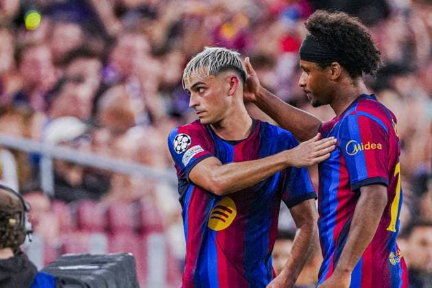 BARCELONA - Pedri of FC Barcelona, Barca and Karim Adeyemi of FC Barcelona during the UEFA Champions League match between FC Barcelona and Feyenoord at the Spotify Camp Nou on 09 September 2026 in Barcelona, Spain. GEERT VAN ERVEN ANP UEFA Champions League 2026 27 xVIxANPxSportx xMarcelxterxBalsxIVx 567776136 originalFilename: 567776136.jpg