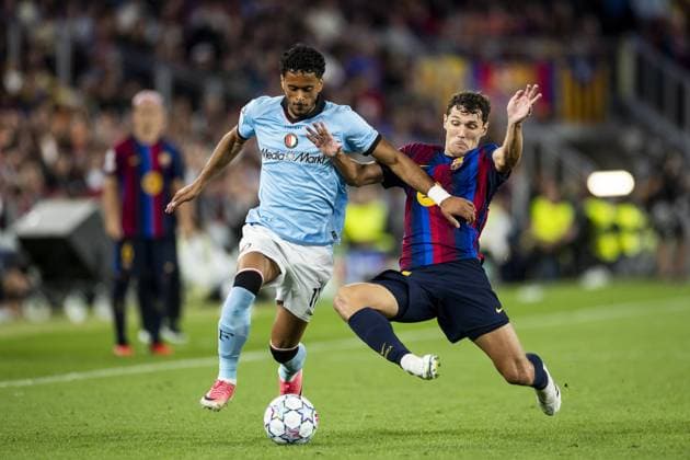 BARCELONA - (lr) Goncalo Borges of Feyenoord, Andreas Christensen of FC Barcelona, Barca during the UEFA Champions League match between FC Barcelona and Feyenoord at Camp Nou on September 9, 2026 in Barcelona, Spain. KOEN VAN WEEL ANP UEFA Champions League 2026 27 xVIxANPxSportx xxANPxIVx 567777047 originalFilename: 567777047.jpg