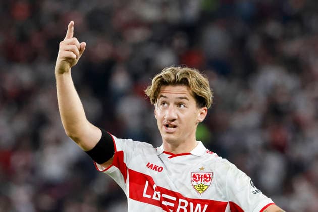 Angelo Stiller, VfB Stuttgart, 06, Facial Expressions, Emotion, Germany, Soccer, UEFA Champions League, Matchday 1, 2026–2027, VfB Stuttgart vs. Viking Stavanger, September 9, 2026, Stuttgart Arena, Stuttgart, Germany Copyright: xGrantxHubbsx