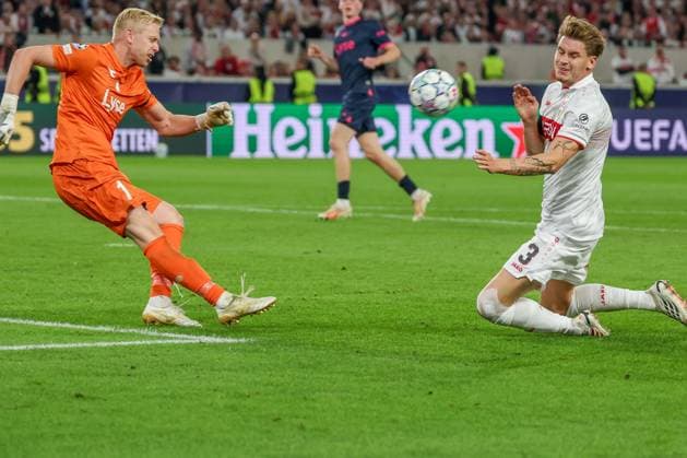 Airld Ostbo 1 Viking Stavanger and Ramon Hendriks 3 VfB Stuttgart in action, VfB Stuttgart vs. Viking Stavanger, Soccer, Men, UEFA Champions League, 2026–2027 Season, Matchday 1, September 9, 2026, Stuttgart, Baden-Württemberg, Germany Copyright: xkolbert-press MartinxAgüerax