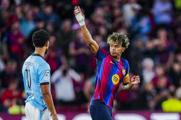 BARCELONA - Lamine Yamal of FC Barcelona, Barca celebrates his team s fourth goal during the UEFA Champions League match between FC Barcelona and Feyenoord at the Spotify Camp Nou on September 9, 2026, in Barcelona, Spain. GEERT VAN ERVEN ANP UEFA Champions League 2026 27 xVIxANPxSportx xMarcelxterxBalsxIVx 567777821 originalFilename: 567777821.jpg