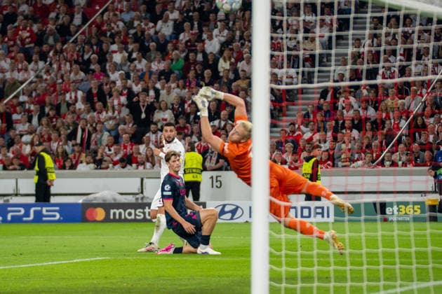 Scoring chance by Deniz Undav (VfB Stuttgart, 26), VfB Stuttgart vs. Viking FK, Soccer, Champions League, Matchday 1, September 9, 2026; DFB regulations prohibit any use of photographs as image sequences and or quasi-video. Stuttgart, Baden-Württemberg, Germany Copyright: xkolbert-press PhilipxZieglerx