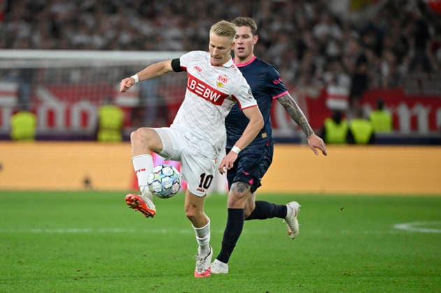 Chris Fuehrich VfB Stuttgart 10 Action on the Ball Champions League VfB Stuttgart vs. Viking FK Stavanger 09 09 2026 DFL regulations prohibit any use of photographs as image sequences and or quasi-video Champions League VfB Stuttgart vs. Viking FK Stavanger