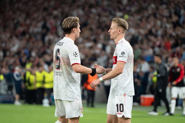 Handshake: Angelo Stiller (VfB Stuttgart), 06; Chris Führich (VfB Stuttgart), 10; GER; VfB Stuttgart vs. Viking FK Stavanger; Soccer; UEFA Champions League; Matchday 1; 2026–2027 season; September 9, 2026, GER, VfB Stuttgart vs. Viking FK Stavanger, Soccer, UEFA Champions League, Matchday 1, 2026–2027 season, September 9, 2026, Stuttgart Copyright: xEibner-Pressefoto EdwardxCheungx EP_ECG