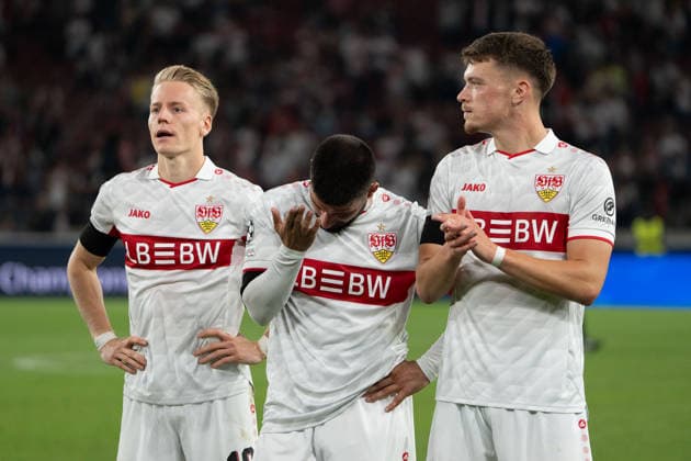 Chris Führich, VfB Stuttgart, 10; Deniz Undav, VfB Stuttgart, 26; Dzenan Pejcinovic, VfB Stuttgart, 17, in front of the stands, GER, VfB Stuttgart vs. Viking FK Stavanger, Soccer, UEFA Champions League, Matchday 1, 2026–2027 season, September 9, 2026, GER, VfB Stuttgart vs. Viking FK Stavanger, soccer, UEFA Champions League, Matchday 1, 2026–2027 season, September 9, 2026, Stuttgart Copyright: xEibner-Pressefoto EdwardxCheungx EP_ECG