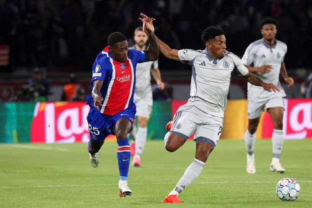 FOOTBALL : Paris Saint Germain Vs SK Slovan Bratislava - Ligue des Champions - 09 09 2026 Cesar Blackman (SK Slovan Bratislava) Vs Nuno Mendes (Paris Saint Germain) ParisFrance  Copyright: xMichaelxBaucherx