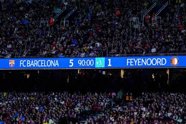 BARCELONA - LED screen displays the final score during the UEFA Champions League match between FC Barcelona, Barca and Feyenoord at the Spotify Camp Nou on September 9, 2026, in Barcelona, Spain. GEERT VAN ERVEN ANP UEFA Champions League 2026 27 xVIxANPxSportx xMarcelxterxBalsxIVx 567780069 originalFilename: 567780069.jpg