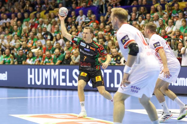 September 9, 2026, xgox, Handball EHF Champions League SC Magdeburg vs. Kolstad Handbold, Felix Claar (Magdeburg), 7 on the ball, plays the ball (Magdeburg)