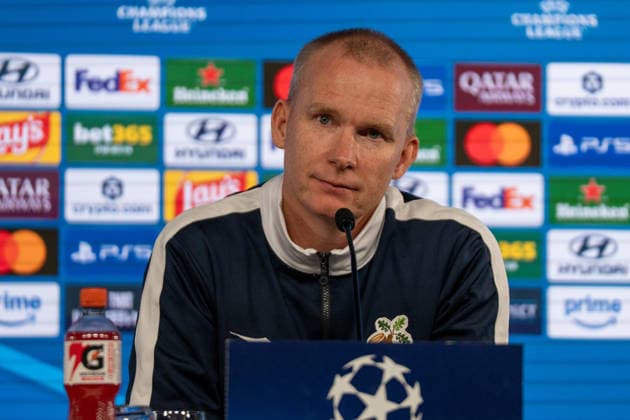 Morten Jensen, head coach of Viking FK, at the post-match press conference following the game between VfB Stuttgart and Viking FK, soccer, Champions League, Matchday 1, September 9, 2026, DFB regulations prohibit any use of photographs as image sequences and or quasi-video. Stuttgart, Baden-Württemberg, Germany Copyright: xkolbert-press PhilipxZieglerx