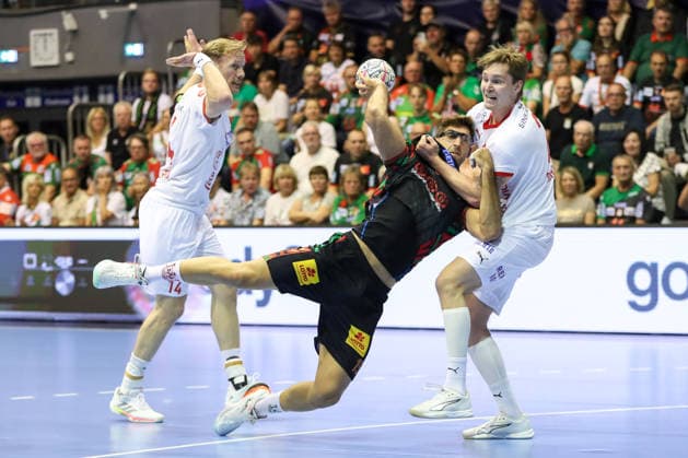 September 9, 2026, xgox, Handball EHF Champions League SC Magdeburg vs. Kolstad Handbold, Magnus Gullerud (Kolstad), 14, Antonio Serradilla (Magdeburg), 15, Emre Christoffer Berge (Kolstad), 3, tackle, duel, battle, Magdeburg