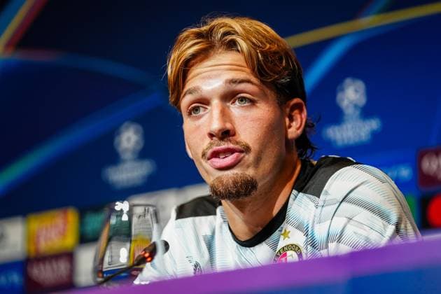 BARCELONA , 09-09-2026 , Spotify Camp Nou , season 2026 2027 , UEFA Champions League football , match between FC Barcelona, Barca and Feyenoord Rotterdam , picture shows Feyenoord player Luciano Valente during press conference, PK, Pressekonferenz after the match Barcelona - Feyenoord  x206781653x Copyright: