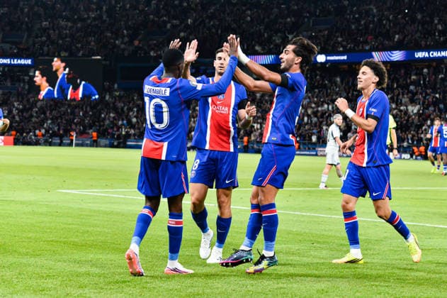 FOOTBALL : Paris Saint Germain vs Slovan Bratislava - Ligue des Champions - Phase de Ligue - JournÃ e 1 - 09 09 2026 Joie des joueurs du Paris SG aprÃ s le but de Ousmane Dembele (Paris SG) ParisFrance  Copyright: xBaptistexAutissierx