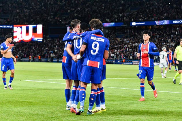 FOOTBALL : Paris Saint Germain vs Slovan Bratislava - Ligue des Champions - Phase de Ligue - JournÃ e 1 - 09 09 2026 Joie des joueurs du Paris SG aprÃ s le but de Ousmane Dembele (Paris SG) ParisFrance  Copyright: xBaptistexAutissierx