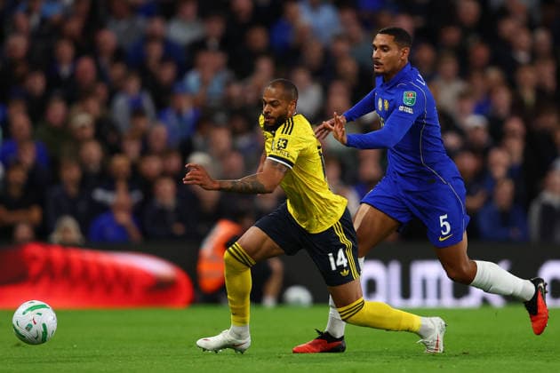 London, England, 9th September 2026. Lukas Nmecha of Leeds United and Maxence Lacroix of Chelsea challenge for the ball. during the Chelsea vs Leeds United Carabao Cup match at Stamford Bridge, London. Picture credit should read: Paul Terry Sportimage EDITORIAL USE ONLY. No use with unauthorised audio, video, data, fixture lists, club league logos or live services. Online in-match use limited to 120 images, no video emulation. No use in betting, games or single club league player publications. SPI_016_PT_Chelsea_Leeds SPI-4983-0016