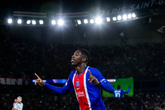 Ousmane Dembele of PSG during UEFA Champions league League phase game between teams PSG and SK Slovan Bratislava (Dominika Kortvelyesiova Ball Raw Images) Paris Parc des Princes France Copyright: xDominikaxKortvelyesiovax DKR_9105