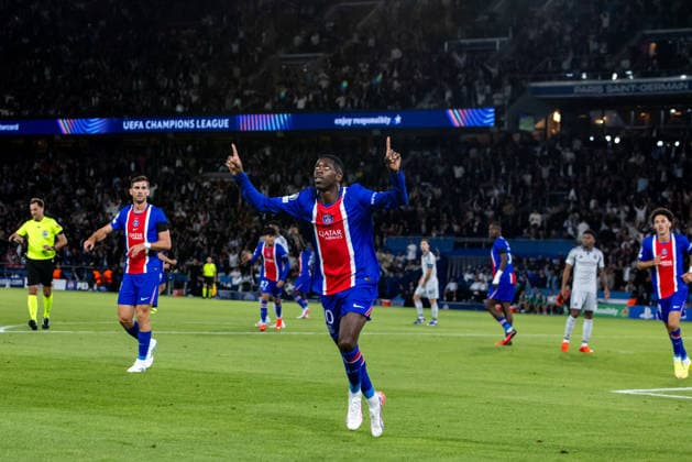 Ousmane Dembele of PSG during UEFA Champions league League phase game between teams PSG and SK Slovan Bratislava (Dominika Kortvelyesiova Ball Raw Images) Paris Parc des Princes France Copyright: xDominikaxKortvelyesiovax DKR_9096