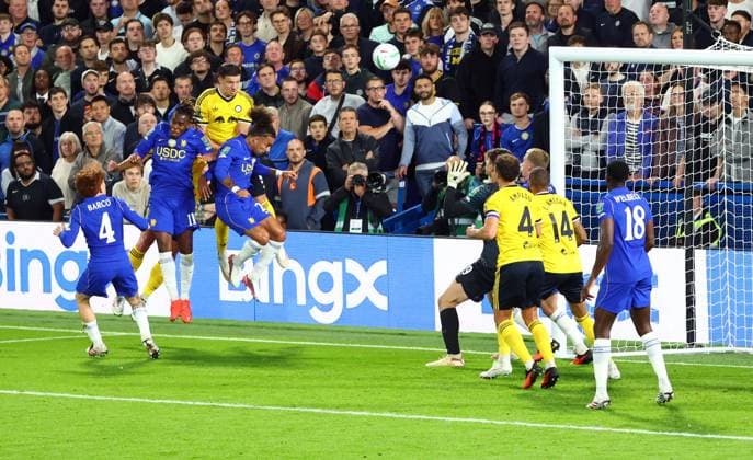Tarik Muharemovic of Leeds United scores a goal to make the score 0-1 Chelsea v Leeds United, EFL Carabao Cup, Third Round, Football, Stamford Bridge, London, UK - 09 Sep 2026London Stamford Bridge United Kingdom EDITORIAL USE ONLY No use with unauthorised audio, video, data, fixture lists, club league logos or live services. Online in-match use limited to 120 images, no video emulation. No use in betting, games or single club league player publications. Copyright: xKieranxMcManus Shutterstockx 17140215v