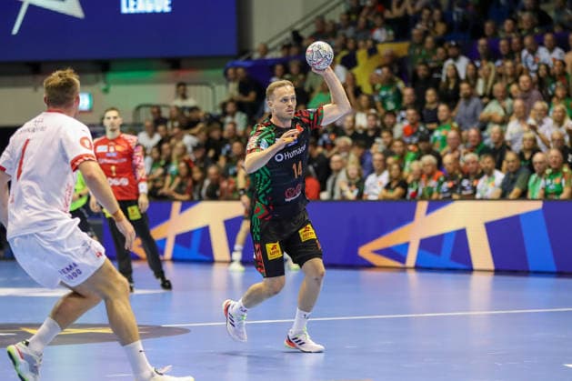 September 9, 2026, xgox, Handball EHF Champions League SC Magdeburg vs. Kolstad Handbold, Omar Ingi Magnusson, Magdeburg, No. 14 on the ball, plays the ball, Magdeburg